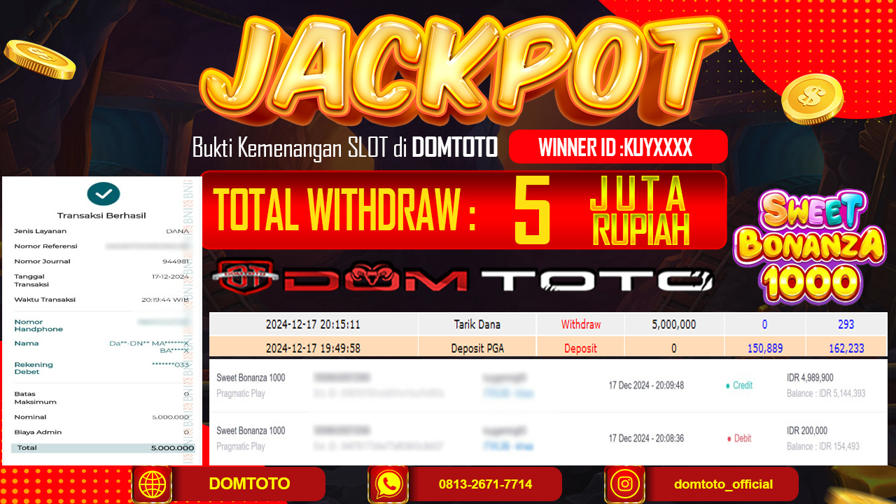 JACKPOT SLOT SWEET BONANZA 1000  17 DESEMBER 2024